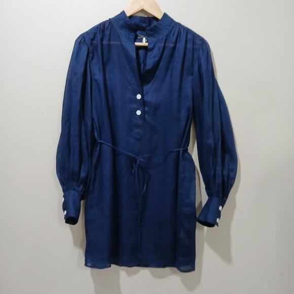 Banana Republic Dresses & Skirts - Banana Republic Dress Womens Large Blue Long Sleeve Soft Shirred Ramie Buttons